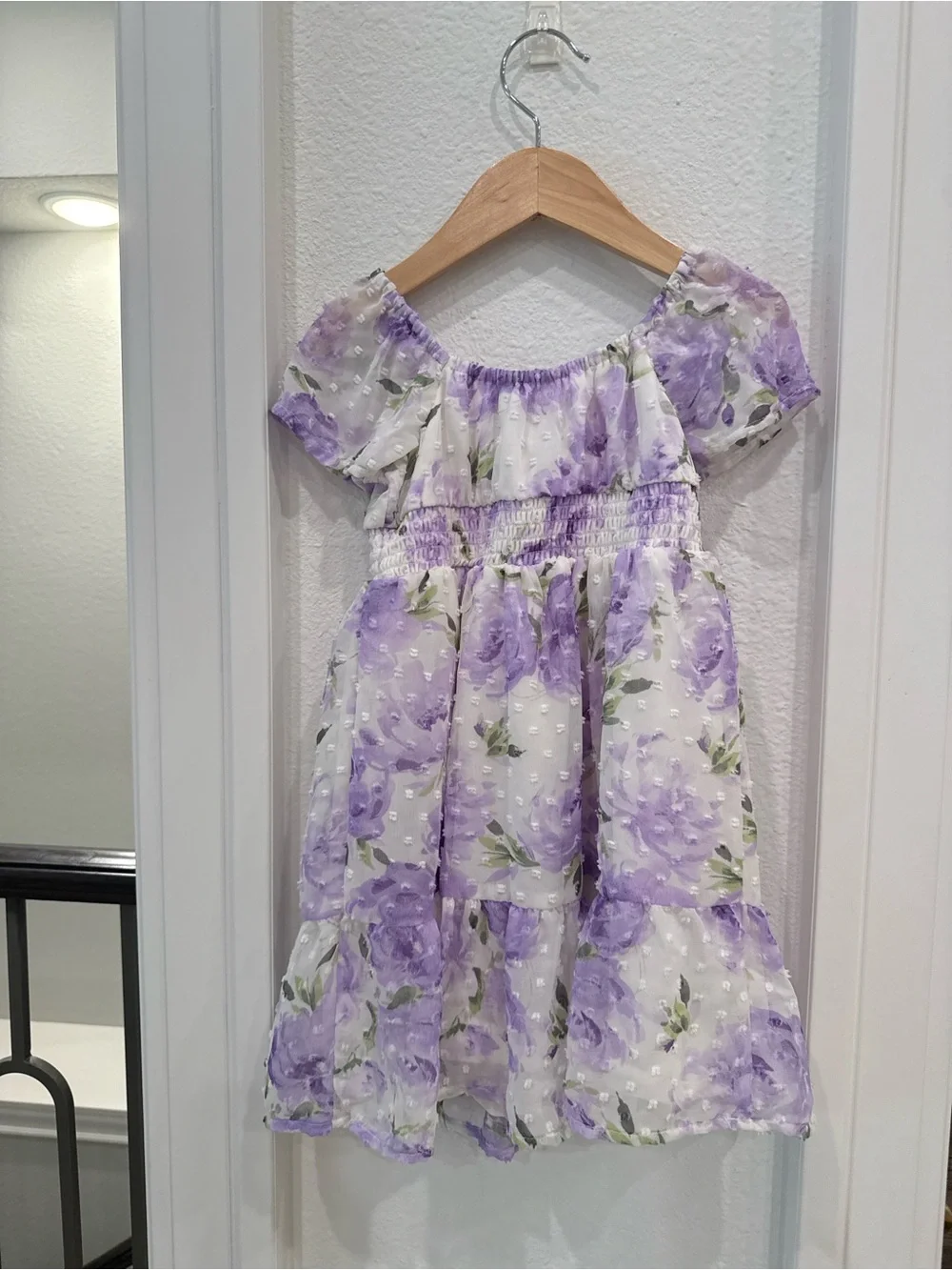 The Children’s Place Girls 4T Purple Floral Swiss Dot Dress Cottagecore - Picture 3 of 3
